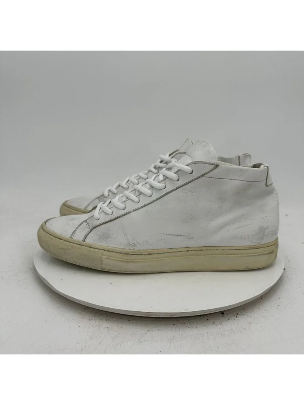 Common Projects Achilles Mid Men Size 10.5 White Leather Lace Up Shoes